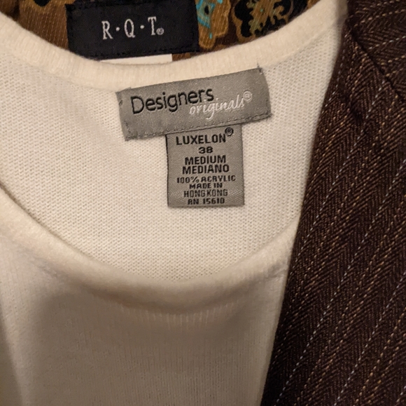 RQT Brown Pinstripe Skirt Suit Set w/ Floral Accent - Picture 4 of 7